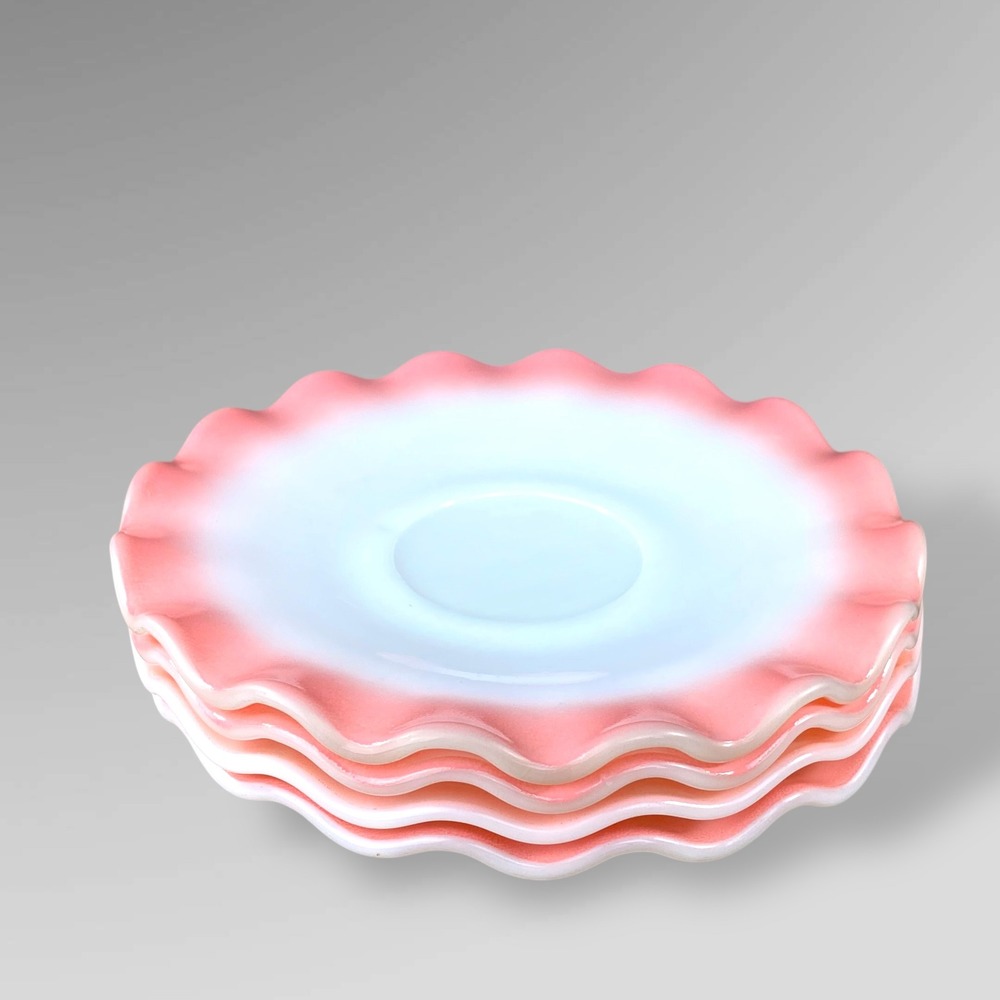 Hazel Atlas Pink Ripple Crinoline‎ 4 Saucers Vintage 1940s 1950s